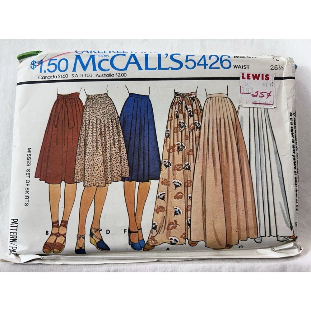 McCall's M5426 Misses Skirt Sewing Pattern Size 12 Pleated Gathered Uncut FF